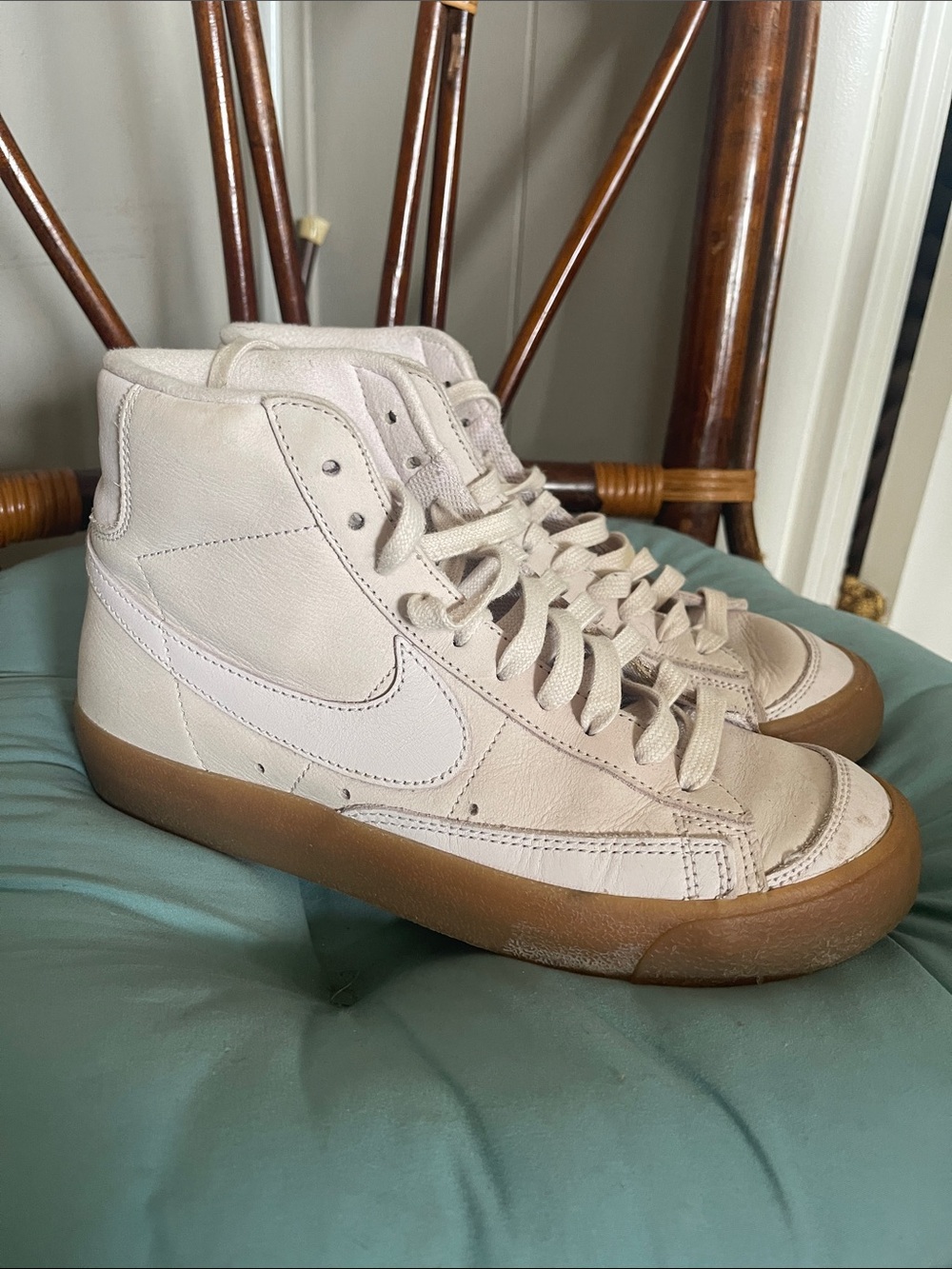 Nike High-Top Leather Sneakers in Light Pink with Gum Sole